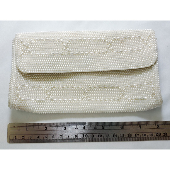 Vintage Beaded Ivory Clutch Purse Formal Evening, Weddings-Bride Japan Pre-Owned - Picture 3 of 16